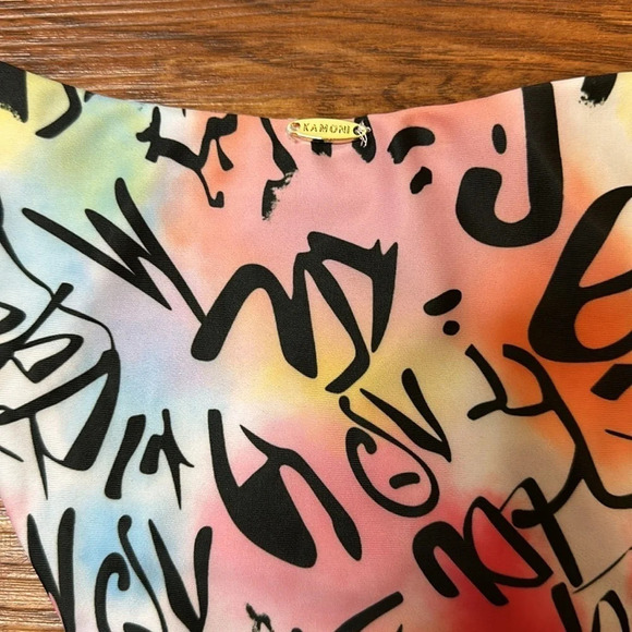 Kamoni Graffiti Print Bikini Push Up Low Rise NWT - Picture 3 of 16